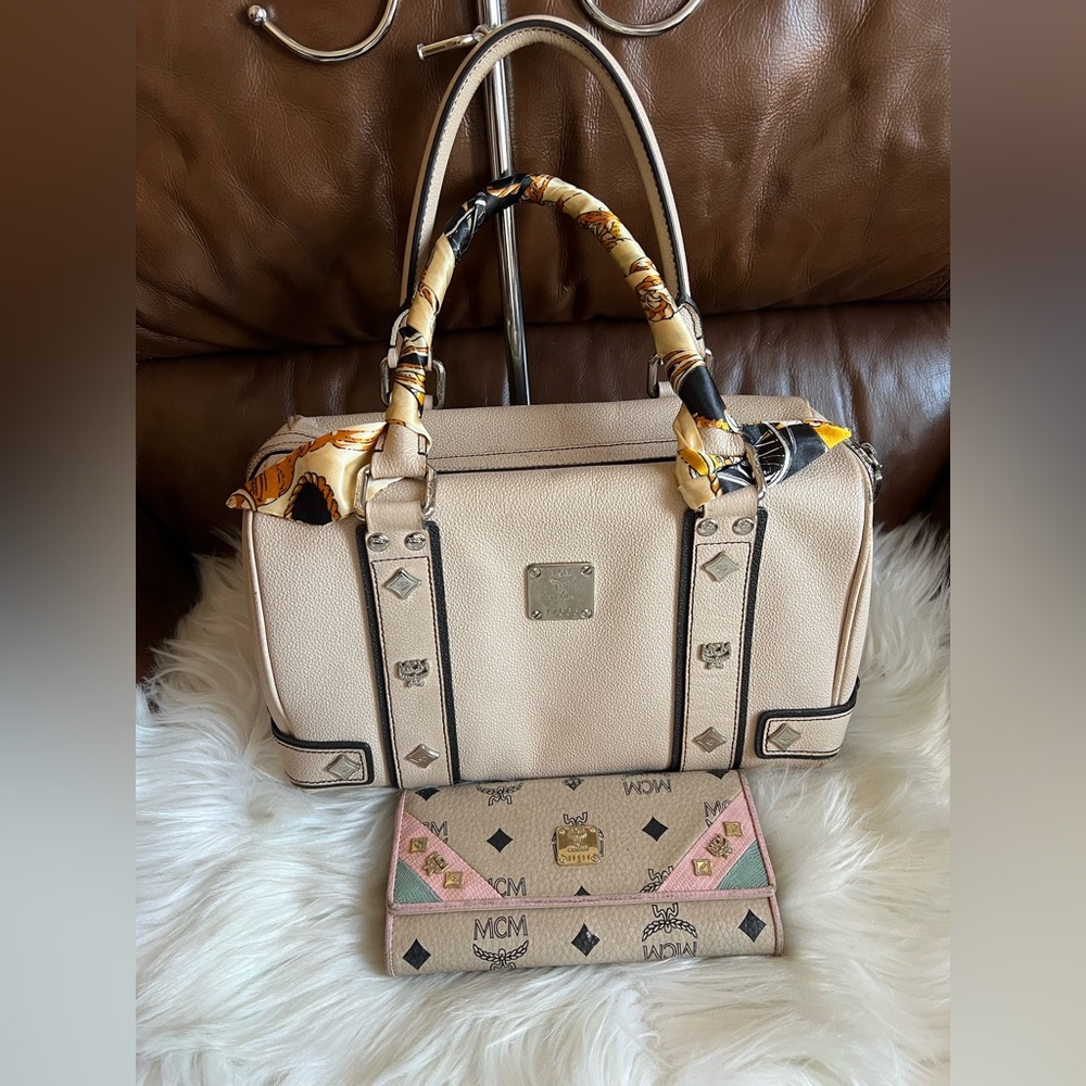 MCM Beige Boston bag and long wallet Set